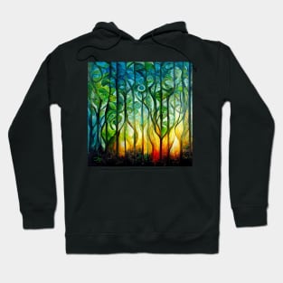 Graphic representation of trees at sunset as the light shines through. Hoodie